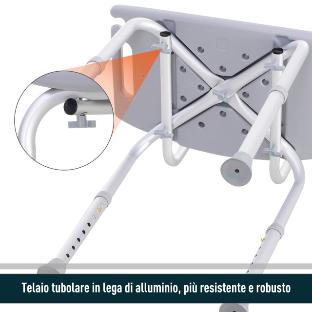 Καρέκλα ντους HOMCOM από αλουμίνιο και πλαστικό ρυθμιζόμενο ύψος 8 επιπέδων 72-0009