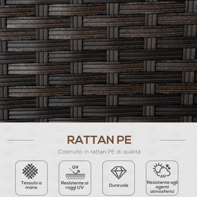 Outsunny 2θέσιος καναπές κήπου σε PE Rattan, Καναπές εξωτερικού χώρου με μαξιλάρια με επένδυση και ρυθμιζόμενα πόδια, 132x70x74cm, καφέ 860-186