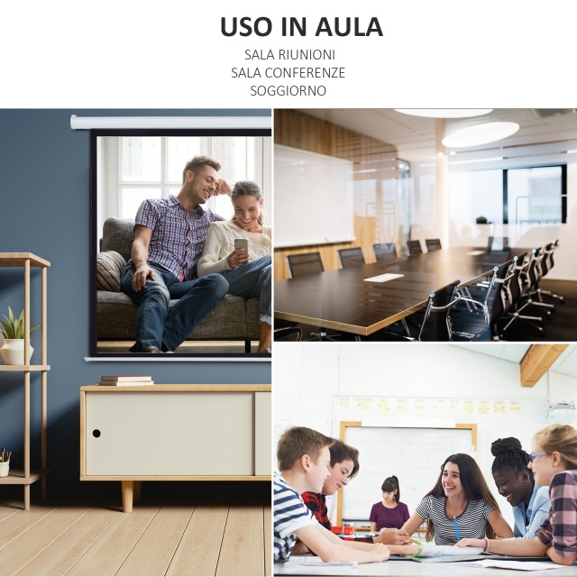 HOMCOM Μηχανοκίνητη και Roll-up Οθόνη Προβολής για Λευκό Προβολέα 100 ιντσών 001-005