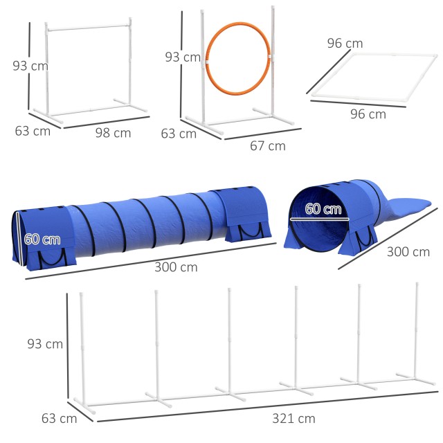 PawHut Agility Dog Σετ 7 τεμαχίων με σφυρίχτρα και τσάντα μεταφοράς, σε πλαστικό και ABS, 89x69x99 cm, λευκό πορτοκαλί μπλε D07-044V00BU