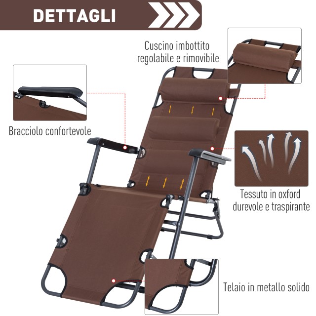 Outsunny πτυσσόμενη ξαπλώστρα κήπου με καφέ μπράτσα 84B-043BN