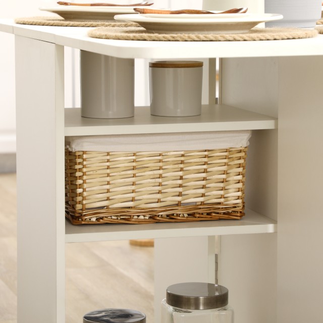 HOMCOM Πτυσσόμενο Τραπέζι Κουζίνας με 2 Συρτάρια και Ντουλάπι με Πόρτες, Μοριοσανίδα, 120x80x75 cm, Λευκό 835-928V00WT