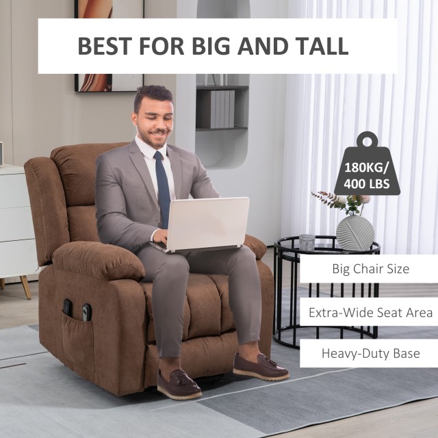 Πολυθρόνα HOMCOM Relaxing Lift με τηλεχειριστήριο, μασάζ και ανάκλιση σε ύφασμα, καφέ 713-093V90