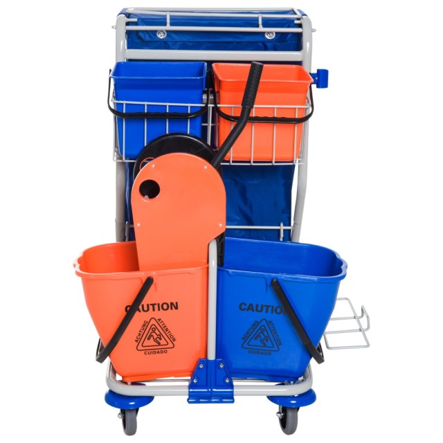 Homcom Professional Cleaning Cart with 4 Buckets 18L / 6L Blue and Orange 720-007