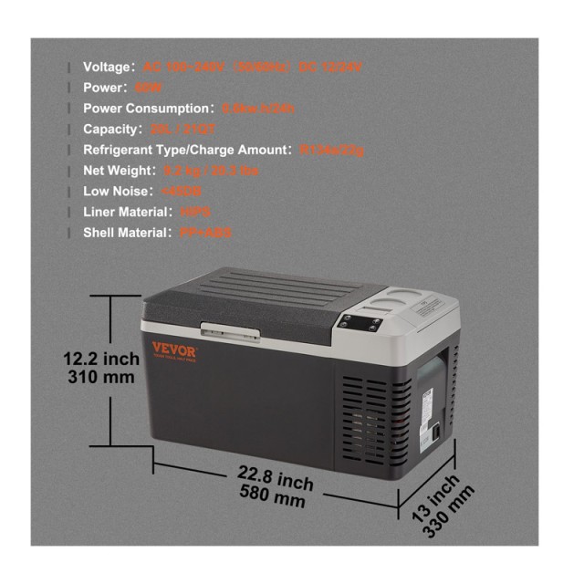 Ηλεκτρικό Φορητό Ψυγείο 20 Lt 60W 12/24V VEVOR WLCGXCZBXD20LIXTQV2