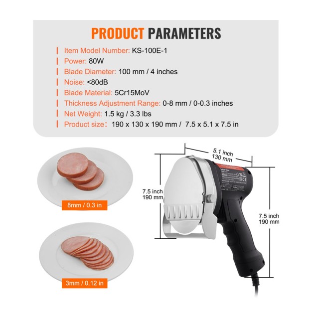 Ηλεκτρικό Μαχαίρι Κοπής Γύρου 100 mm 80 W με 2 Λεπίδες VEVOR TEQKRD80WYBDC31TVV2