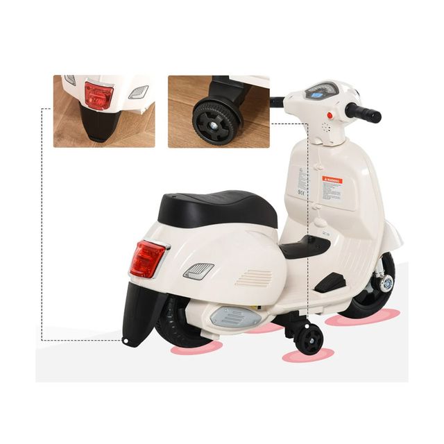 Ηλεκτροκίνητη Μηχανή Vespa 6 V Χρώματος Λευκό HOMCOM 370-138WT