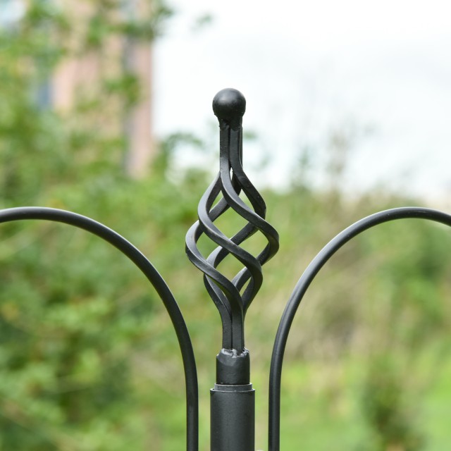 PawHut Bird Feeder με 4 γάντζους με δίσκους και 3 διαφορετικούς τροφοδότες σε ατσάλι 54,5x54,5x208cm Μαύρο D11-007