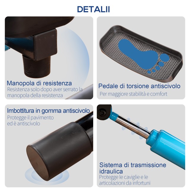 HOMCOM Stepper με οθόνη LCD, ρυθμιζόμενο τιμόνι και ελαστικές ταινίες, 55x53x118-128cm, μαύρο και μπλε A90-279V01
