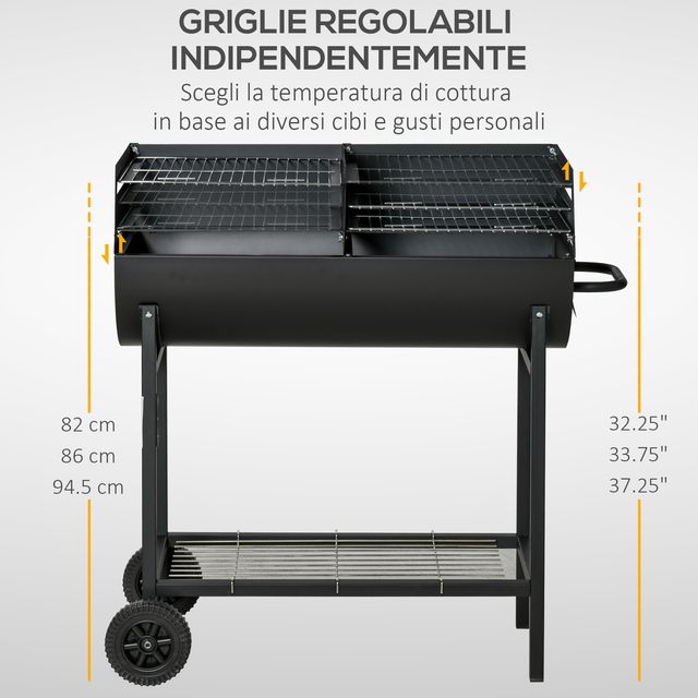 Outsunny Steel Barbecue με 2 Ανεξάρτητες Σχάρες Μαύρες 90cm x 45cm x 96cm 846-049