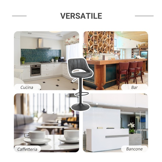 HOMCOM Σετ 2 σκαμπό μπαρ με ρυθμιζόμενο ύψος και υποπόδιο, από συνθετικό δέρμα και γκρι μέταλλο 835-357