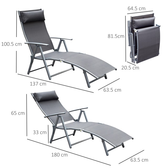 Outsunny αναδιπλούμενη ξαπλώστρα Relax με Cushion Garden Grey 84B-184GY