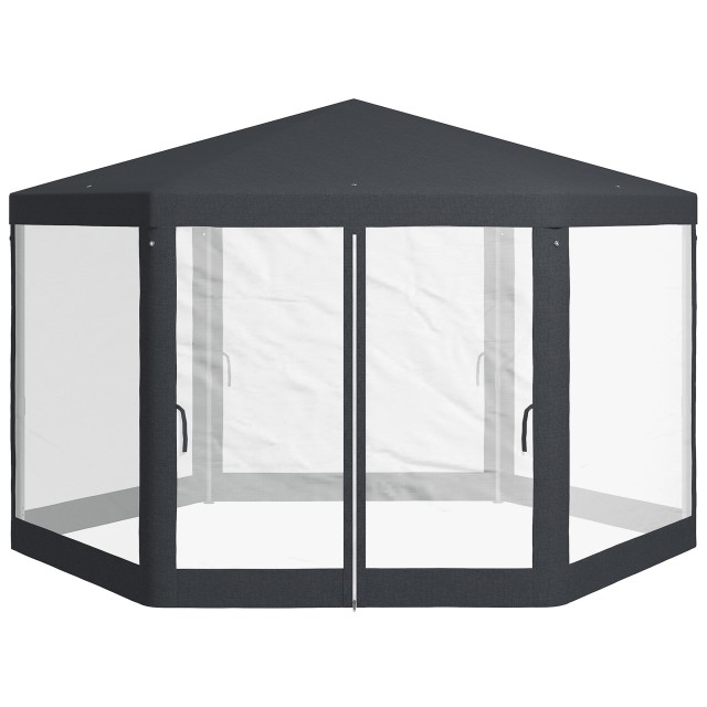 Outsunny Hexagonal Garden Gazebo με Διπλή Είσοδο, σε Μέταλλο και Πολυεστέρα, 3,94x3,94x2,5 m, Γκρι 84C-044V02CG