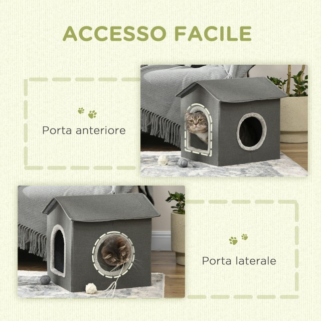 PawHut Cat House με Πλενόμενα Μαξιλάρια 2 Είσοδοι, 39x43,5x40,5cm Γκρι D30-630V00GY