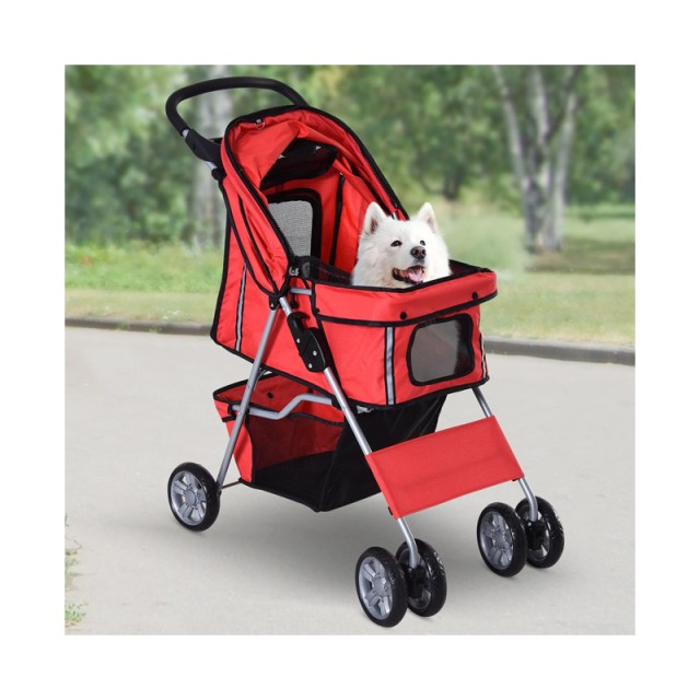 Καρότσι Μεταφοράς Κατοικιδίου 75 x 45 x 97 cm Χρώματος Κόκκινο PawHut D00-058RD