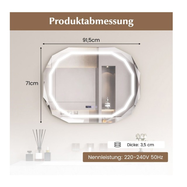 Καθρέπτης Μπάνιου με LED Φωτισμό 91.5 x 71 x 5 cm Costway BA8044DE