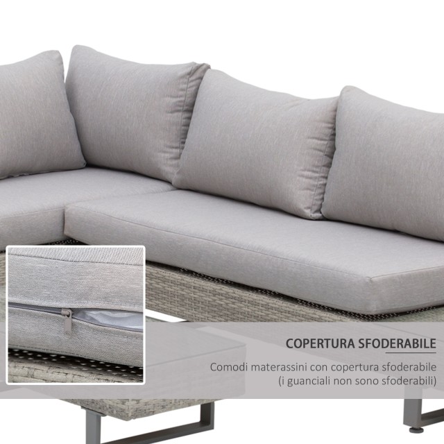 Outsunny Garden Lounge με καναπέ και τραπεζάκι σαλονιού σε γκρι PE Rattan 860-143