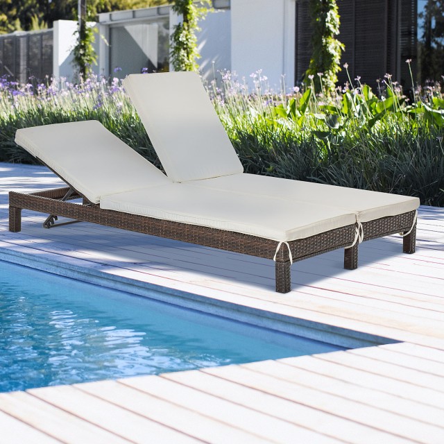 Outsunny 2θέσια ξαπλώστρα σε PE Rattan Brown με λευκό στρώμα 195 x 120 x 28 cm 862-023BN
