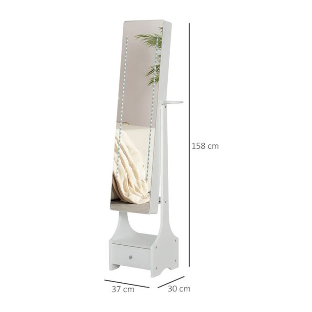 Κοσμηματοθήκη Μπιζουτιέρα 37 x 30 x 158 cm με Ολόσωμο Καθρέπτη και LED Φωτισμό HOMCOM 831-325
