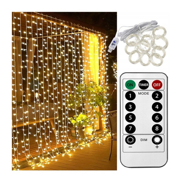 Κουρτίνα 3 x 3 m με 300 Λαμπάκια LED Θερμό Λευκό 5V SPM 5908222224257