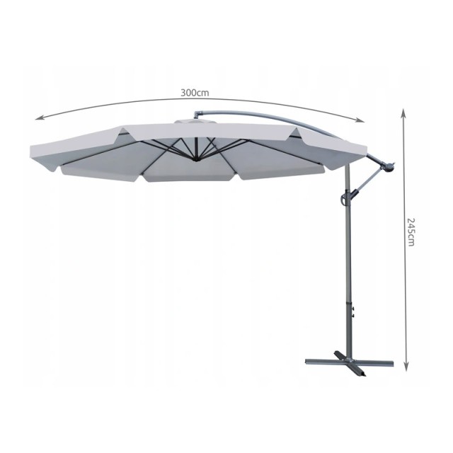 Κρεμαστή Ομπρέλα 3.0 m Χρώματος Γκρι Malatec 12165