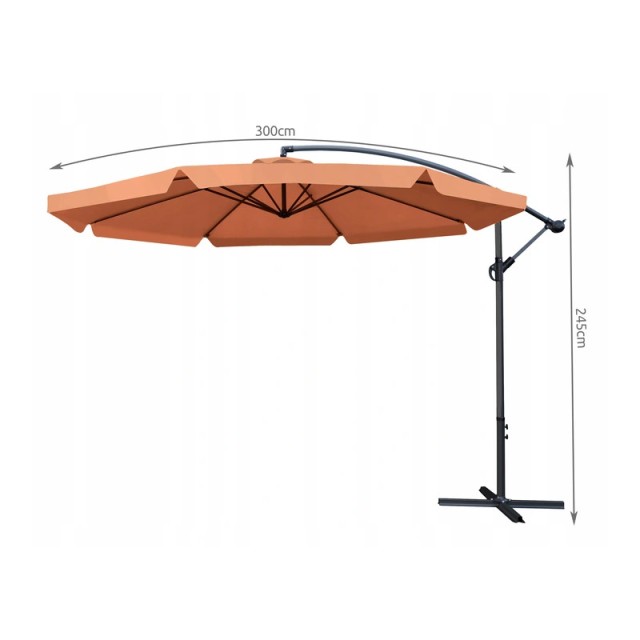 Κρεμαστή Ομπρέλα 3.0 m Χρώματος Πορτοκαλί Malatec 12166