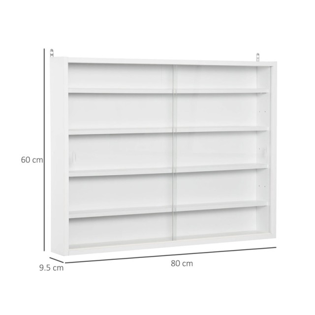 Κρεμαστή Ξύλινη Βιτρίνα με 5 Ρυθμιζόμενα Ράφια 80 x 9.5 x 60 cm Χρώματος Λευκό HOMCOM 833-761WT