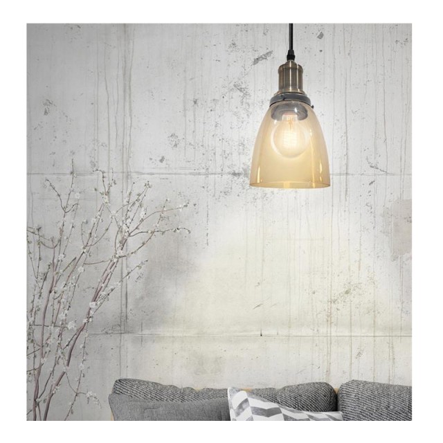 Κρεμαστό Μεταλλικό Μονόφωτο Φωτιστικό Οροφής με Γυάλινο Αμπαζούρ Καμπάνα Χρώματος Καφέ Ανοιχτό E27 40 W Home Deco Factory LA12004