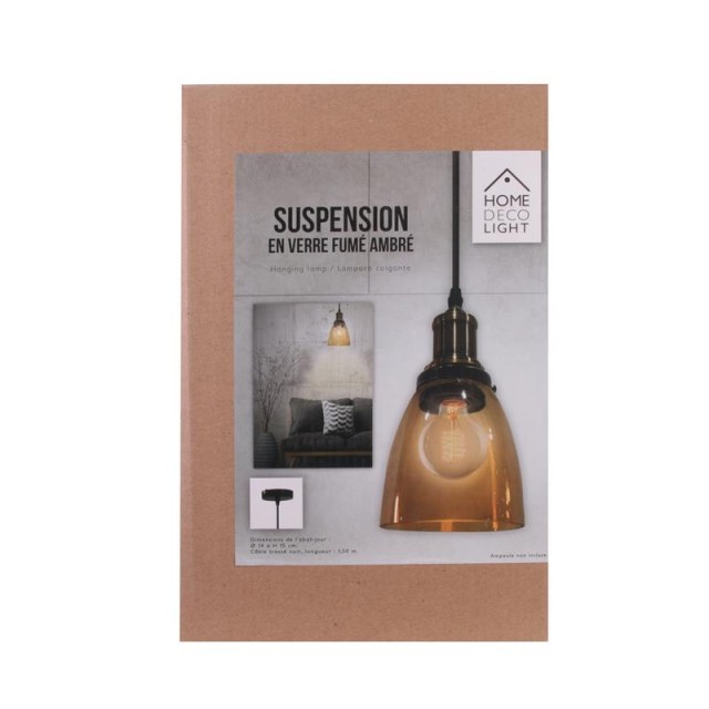 Κρεμαστό Μεταλλικό Μονόφωτο Φωτιστικό Οροφής με Γυάλινο Αμπαζούρ Καμπάνα Χρώματος Καφέ Ανοιχτό E27 40 W Home Deco Factory LA12004