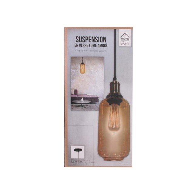 Κρεμαστό Μεταλλικό Μονόφωτο Φωτιστικό Οροφής με Γυάλινο Αμπαζούρ Μπουκάλι Χρώματος Καφέ Ανοιχτό E27 40 W Home Deco Factory LA12006