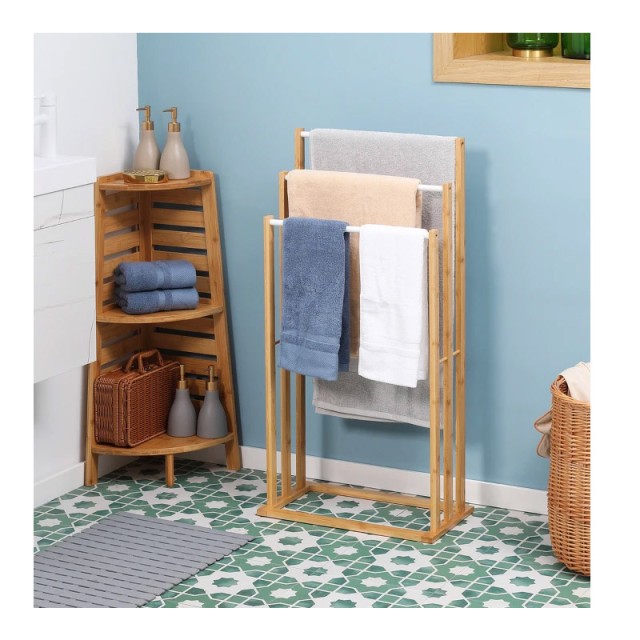 Κρεμάστρα Δαπέδου από Μπαμπού με 3 Ατσάλινες Ράγες 48 x 25.8 x 94 cm HOMCOM 850-179