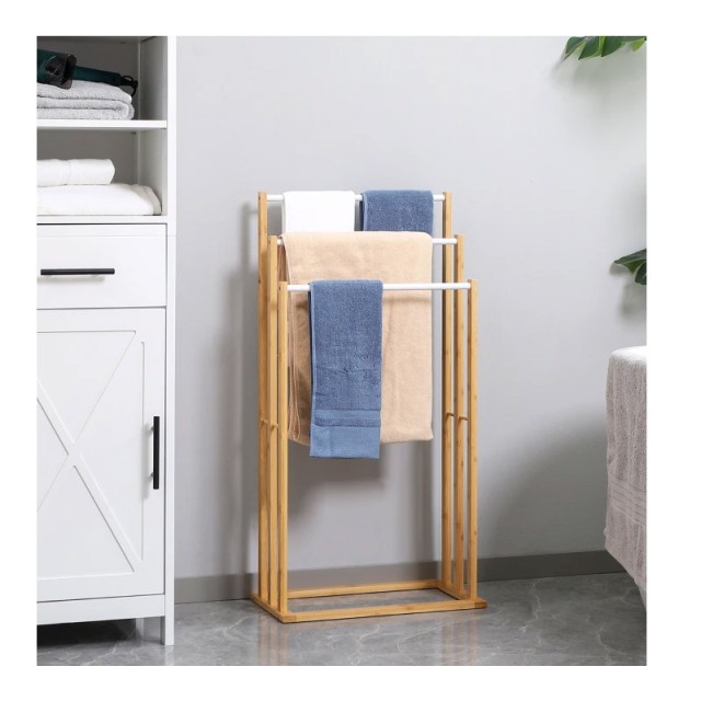 Κρεμάστρα Δαπέδου από Μπαμπού με 3 Ατσάλινες Ράγες 48 x 25.8 x 94 cm HOMCOM 850-179