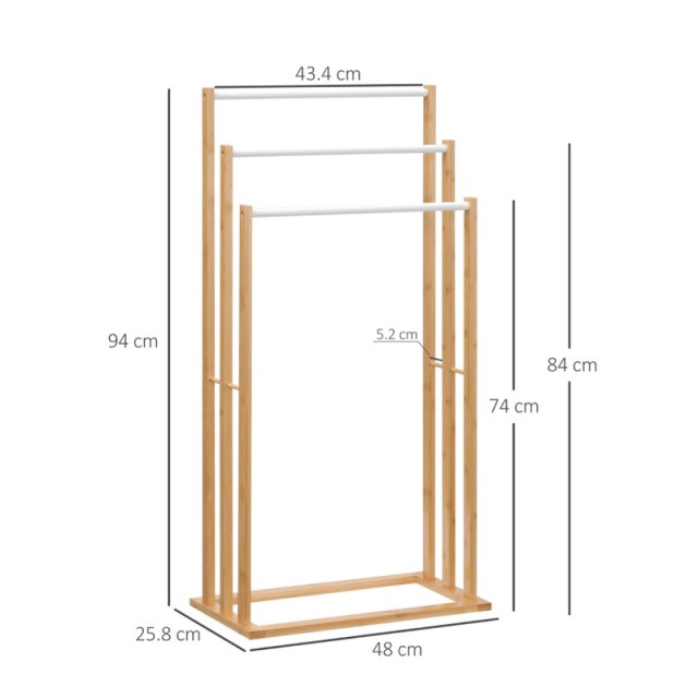 Κρεμάστρα Δαπέδου από Μπαμπού με 3 Ατσάλινες Ράγες 48 x 25.8 x 94 cm HOMCOM 850-179