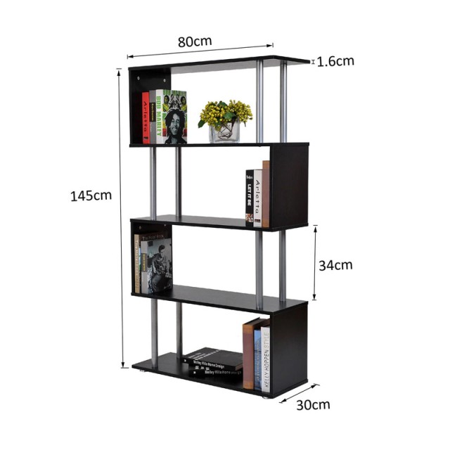 Ξύλινη - Μεταλλική Βιβλιοθήκη με 4 Ράφια 80 x 30 x 145 cm Χρώματος Μαύρο HOMCOM 02-0600