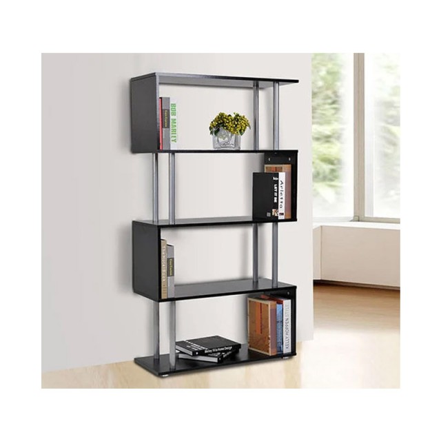 Ξύλινη - Μεταλλική Βιβλιοθήκη με 4 Ράφια 80 x 30 x 145 cm Χρώματος Μαύρο HOMCOM 02-0600