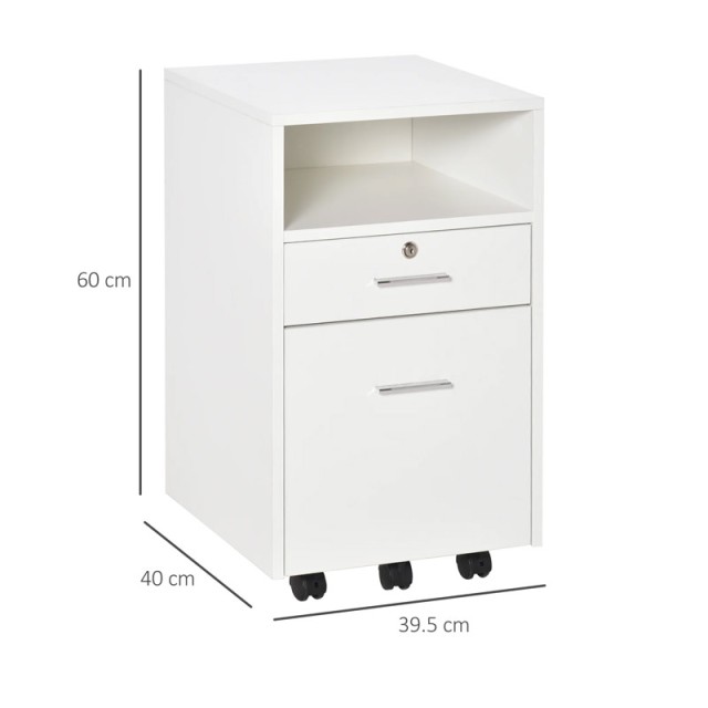 Ξύλινο Έπιπλο Γραφείου με 2 Συρτάρια και 1 Ράφι 39.5 x 40 x 60 cm Vinsetto 924-030WT