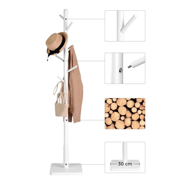 Ξύλινος Καλόγερος με 8 Γάντζους και Ρυθμιζόμενο Ύψος 30 x 30 x 175 cm VASAGLE RCR010W02