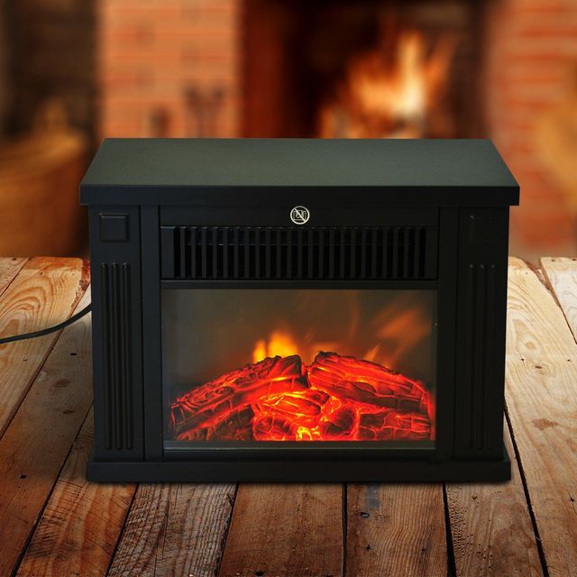 HomCom Ηλεκτρικό τζάκι δαπέδου ισχύος 600W / 1200W σε πλαστικό και μαύρο σκληρυμένο γυαλί, 34x17x25cm 820-050