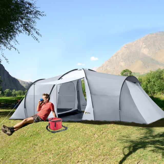 Σκηνή Camping Outsunny 4-6 Ατόμων με 2 Δωμάτια Αδιάβροχη με κουβούκλιο, 590x245x193cm, Γκρι A20-287V00CG