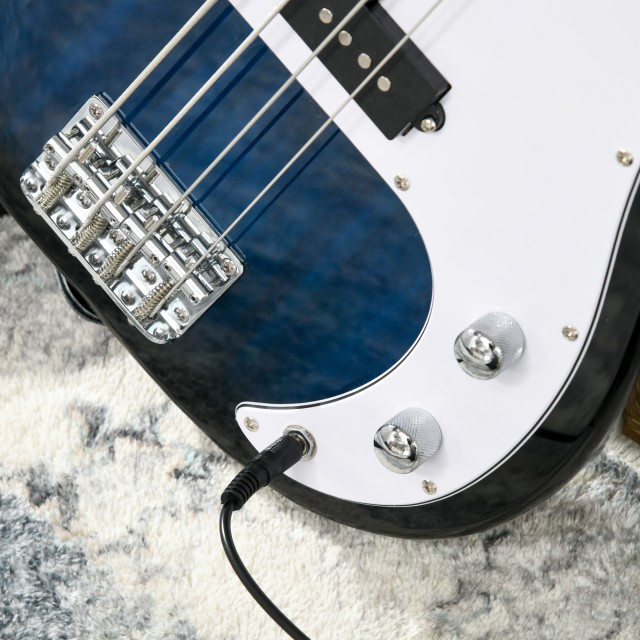 SPORTNOW 4 χορδές ηλεκτρικό μπάσο με ενισχυτή 15W, τσάντα, ιμάντα ώμου και επιλογές, χρώμα σκούρο μπλε F20-006V90BU