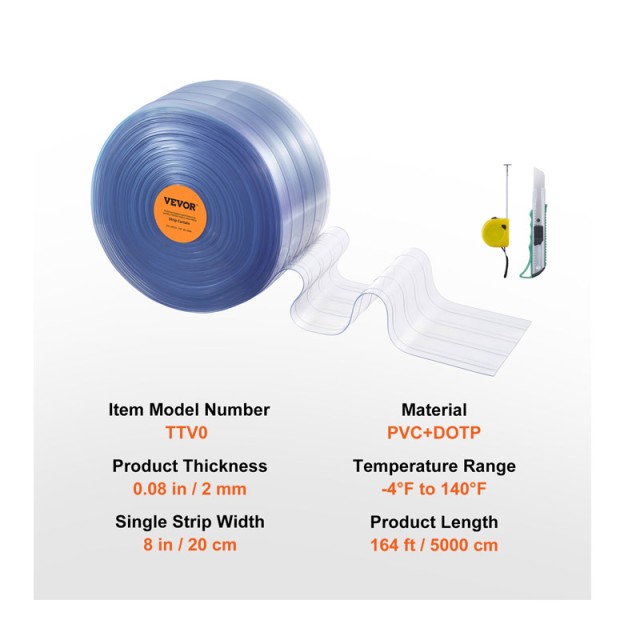 Λωριδοκουρτίνα από PVC Διάφανη 5000 x 20 cm VEVOR JPVC164X81PCSCNTTV0