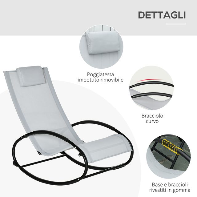 Outsunny Zero Gravity Garden Lounger, κουνιστή πολυθρόνα με μαξιλάρι και αναπνεύσιμο ύφασμα, 105x62x88cm, γκρι 84A-090GY