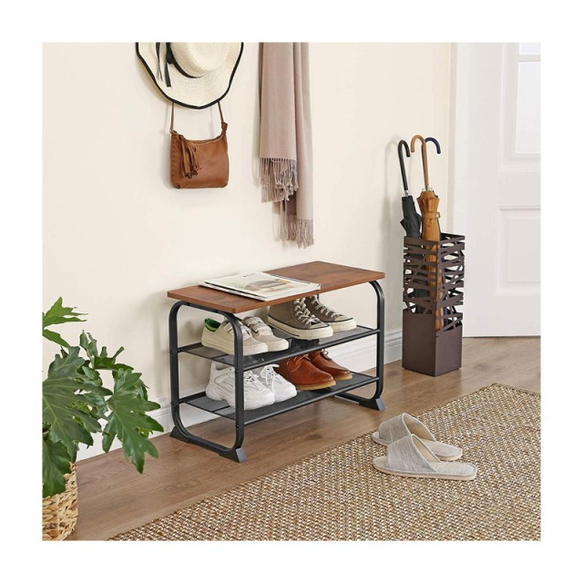 Μεταλλική Παπουτσοθήκη με 2 Ράφια και Πάγκο 66 x 30 x 45 cm VASAGLE LMR32BX