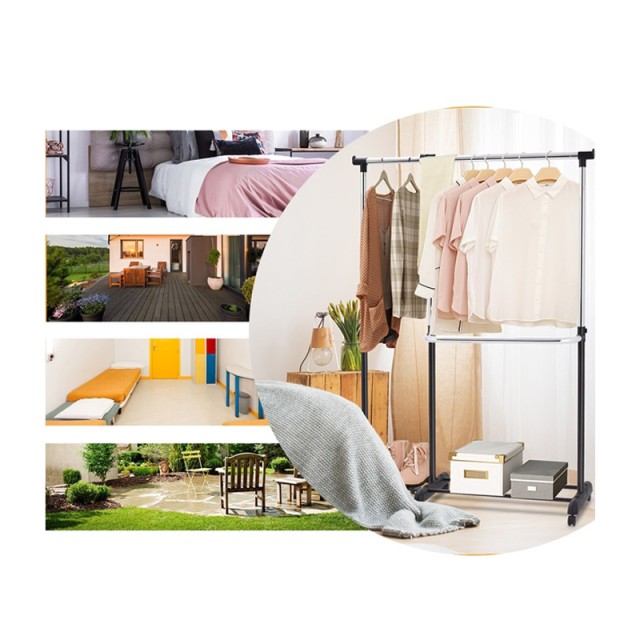 Μεταλλική Διπλή Κρεμάστρα Ρούχων Δαπέδου 91-160 x 43 x 93-168 cm με Ρόδες Costway HW53834