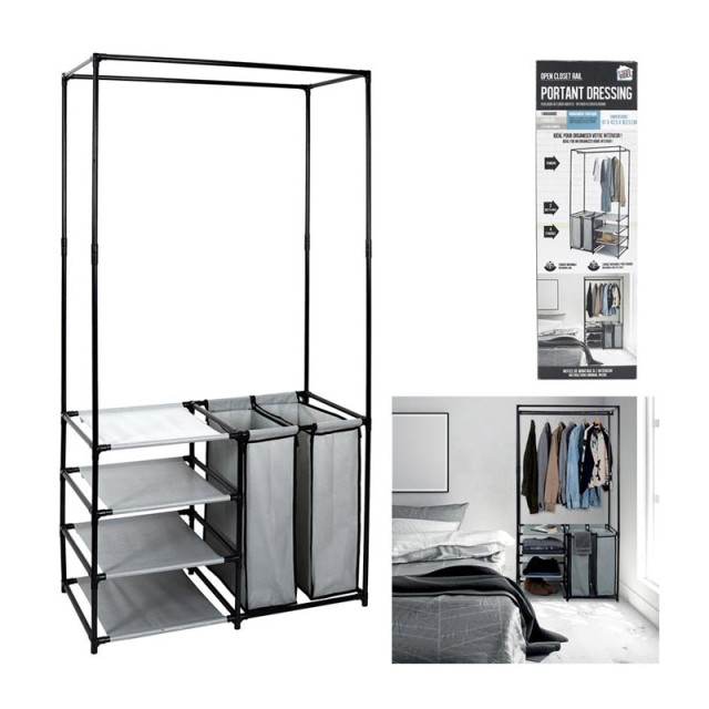 Μεταλλική Κρεμάστρα Δαπέδου με 4 Υφασμάτινα Ράφια και 2 Καλάθια Απλύτων 87 x 43.5 x 163.5 cm JE CHERCHE UNE IDEE RG6380