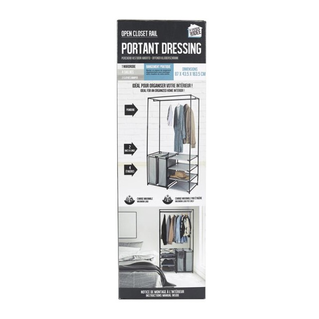 Μεταλλική Κρεμάστρα Δαπέδου με 4 Υφασμάτινα Ράφια και 2 Καλάθια Απλύτων 87 x 43.5 x 163.5 cm JE CHERCHE UNE IDEE RG6380