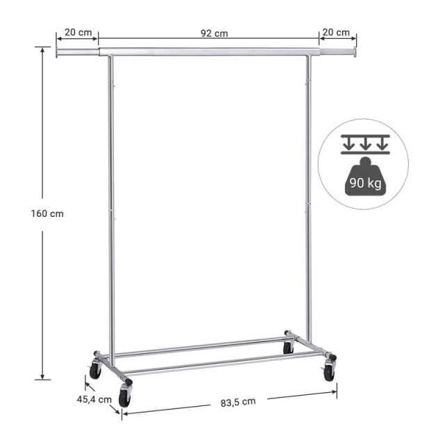 Μεταλλική Κρεμάστρα Ρούχων Δαπέδου Βαρέως Τύπου 92 / 132 x 45.4 x 160 cm με Ρόδες Songmics HSR13S