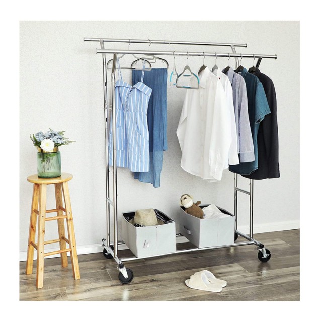 Μεταλλική Κρεμάστρα Ρούχων Δαπέδου Βαρέως Τύπου Διπλή 129 x 55 x 148 / 172 cm με Ρόδες Songmics HSR12S