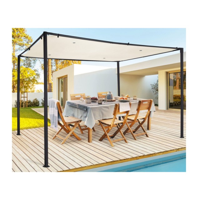 Μεταλλική Πέργκολα Κήπου με Υφασμάτινη Οροφή 3 x 3 x 2.2 m Χρώματος Εκρού Santa Cruz Inkazen 40031287