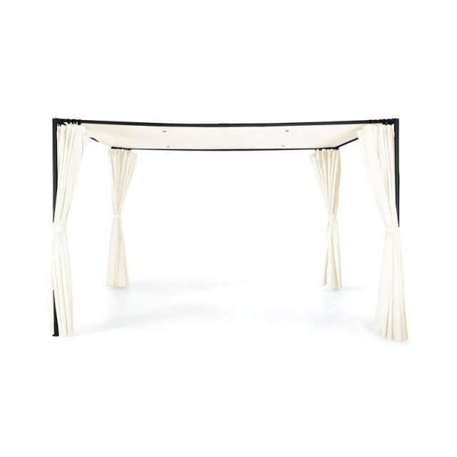 Μεταλλική Πέργκολα Κήπου με Υφασμάτινη Οροφή και Κουρτίνες 3 x 3 x 2.2 m Χρώματος Εκρού Santa Cruz Inkazen 40031294